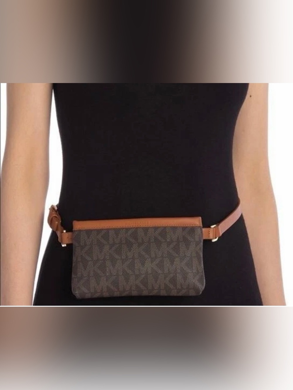 Michael Kors Brown MK Logo Crossbody Belt Bag with Tan Trim